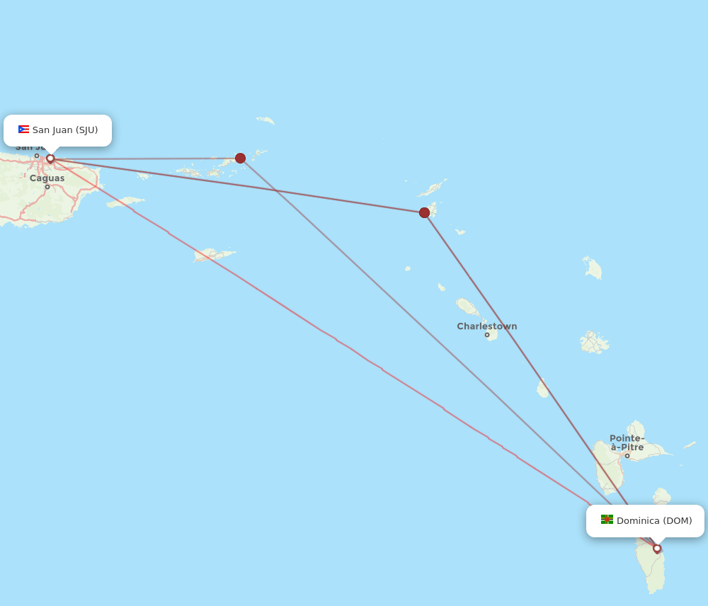 SJU to DOM flights and routes map