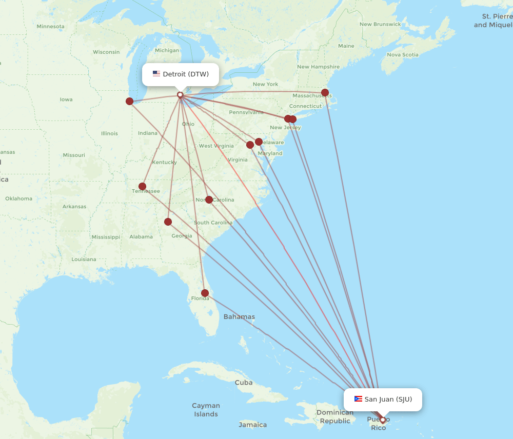 SJU-DTW flight routes