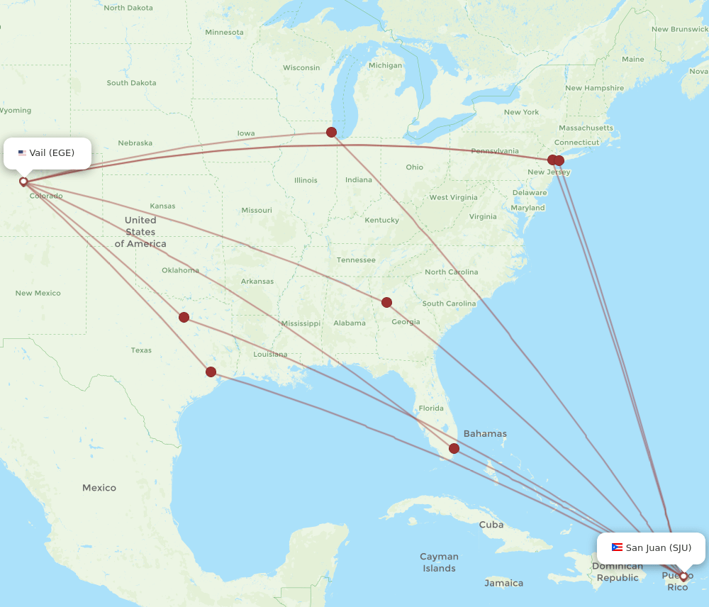 SJU to EGE flights and routes map