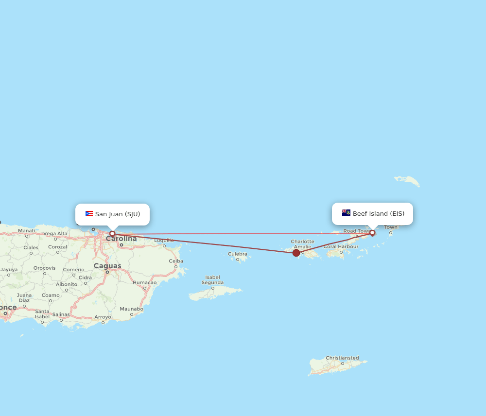 SJU to EIS flights and routes map