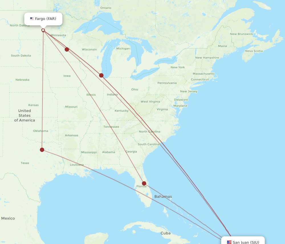 SJU-FAR flight routes