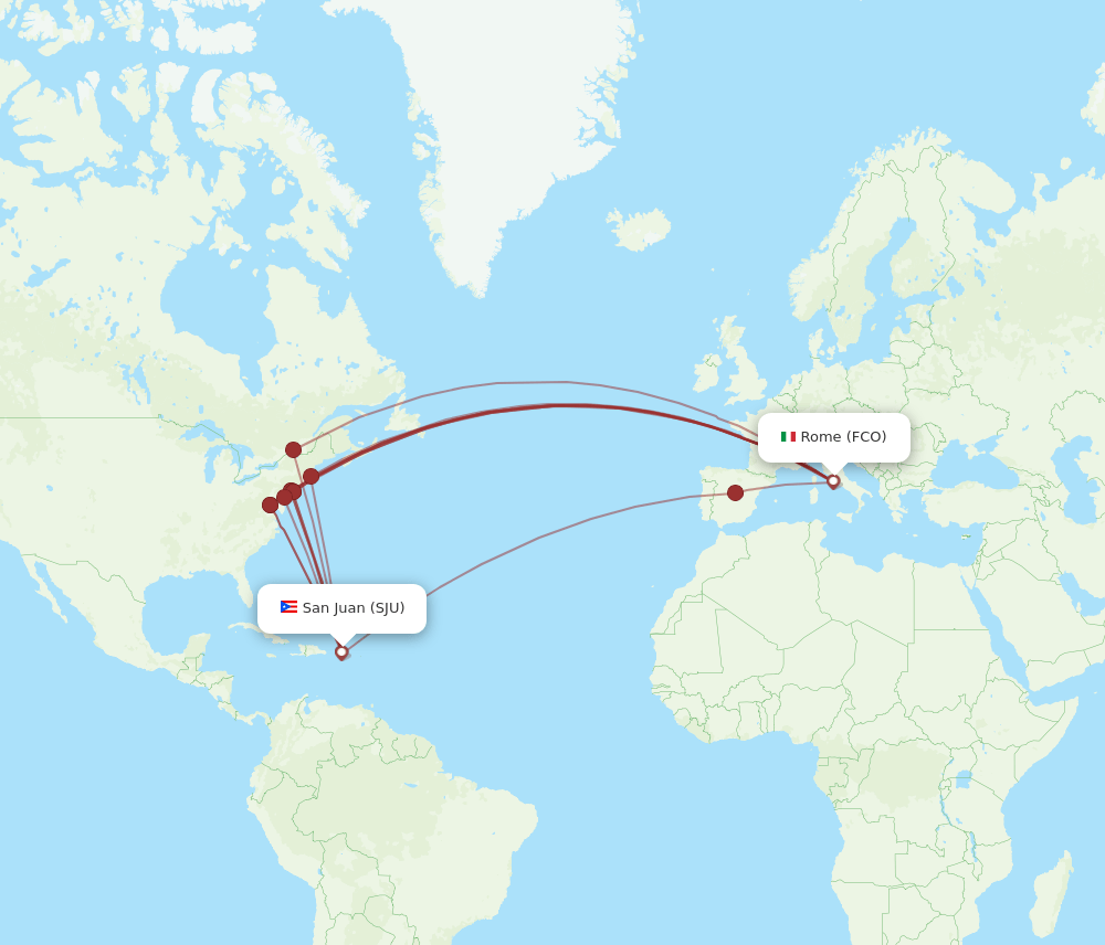 SJU-FCO flight routes