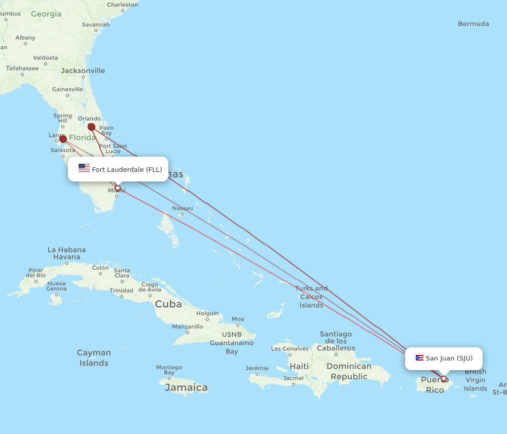 SJU to FLL flights and routes map