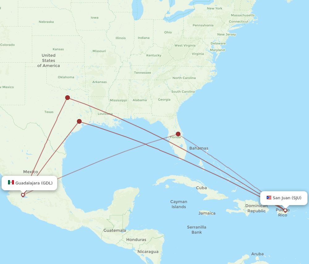 SJU-GDL flight routes