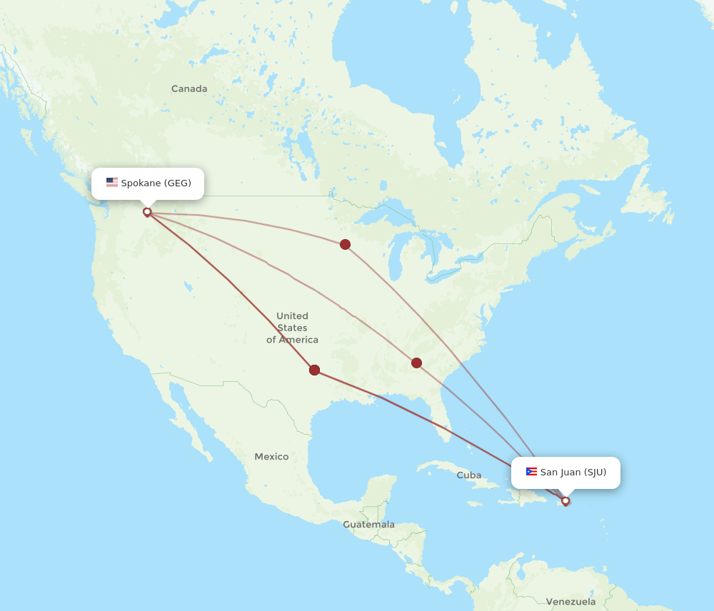 SJU-GEG flight routes