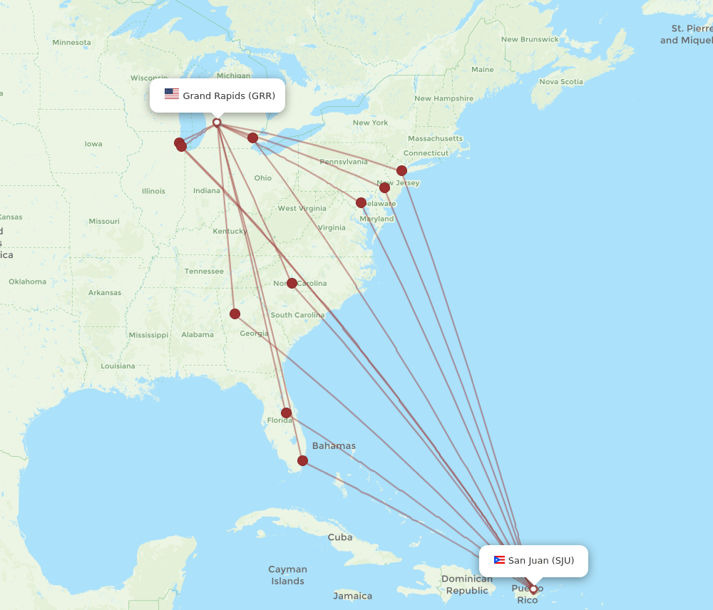 SJU to GRR flights and routes map
