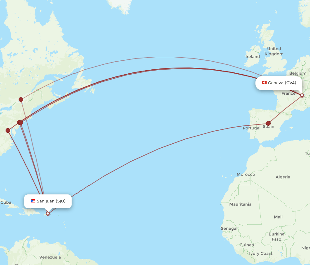 SJU-GVA flight routes