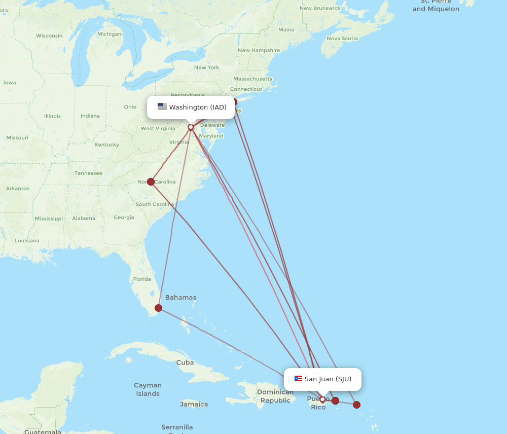 SJU-IAD flight routes
