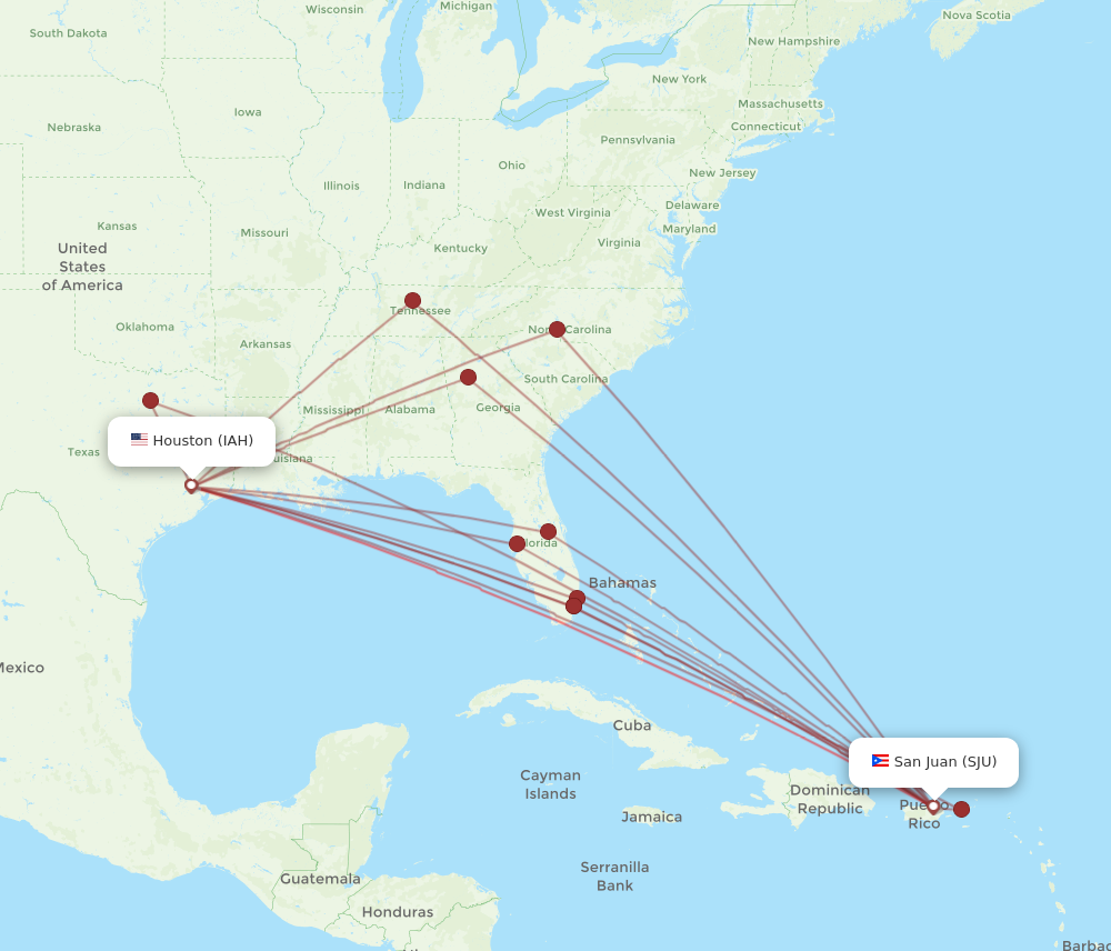 SJU to IAH flights and routes map