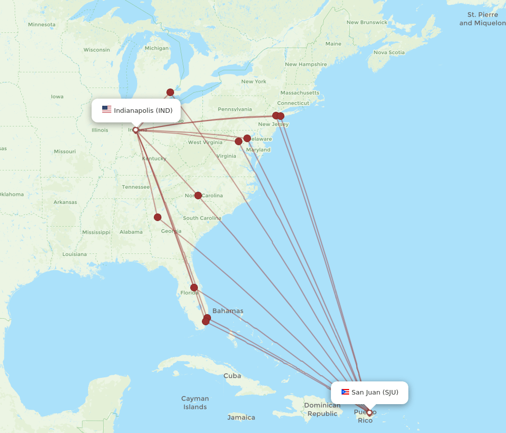 SJU-IND flight routes