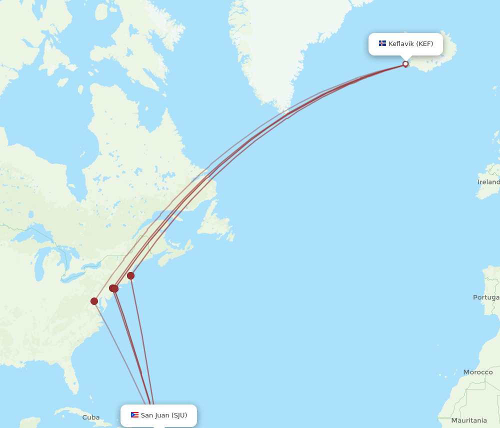 SJU-KEF flight routes