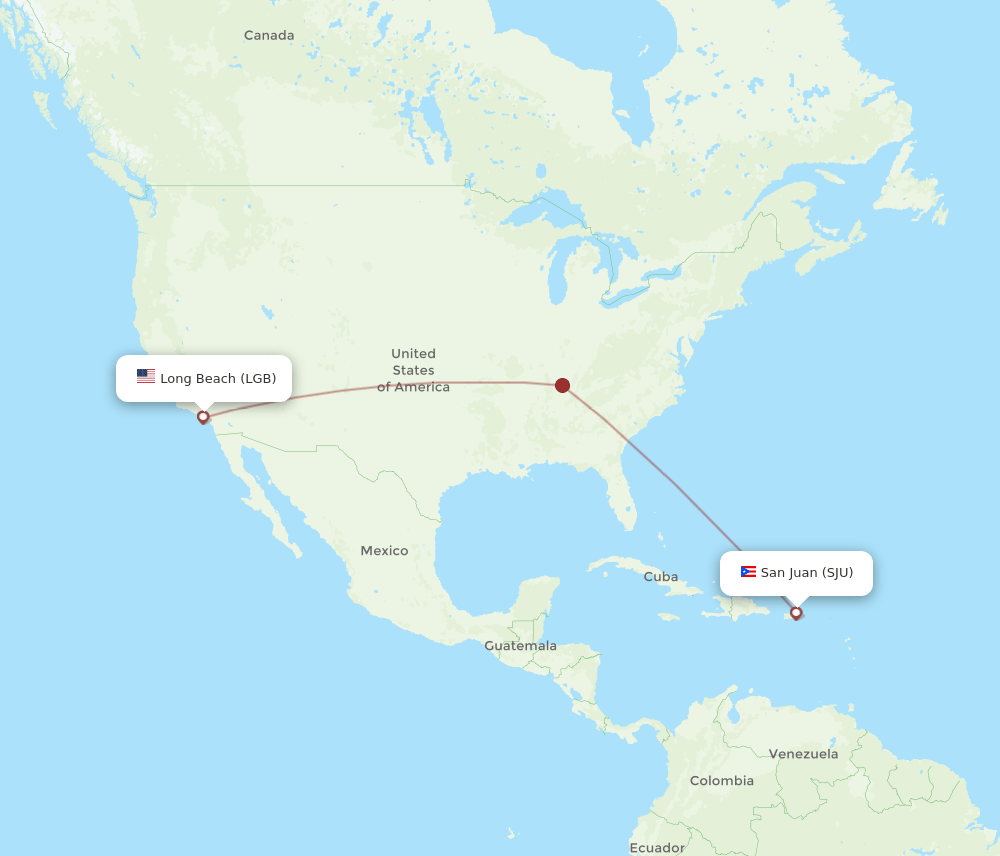 Long Beach - San Juan route map and flight paths