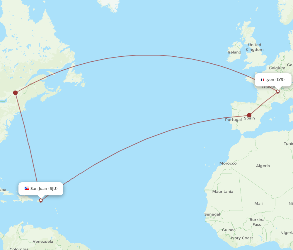 SJU-LYS flight routes