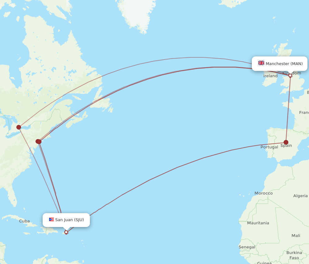 SJU-MAN flight routes
