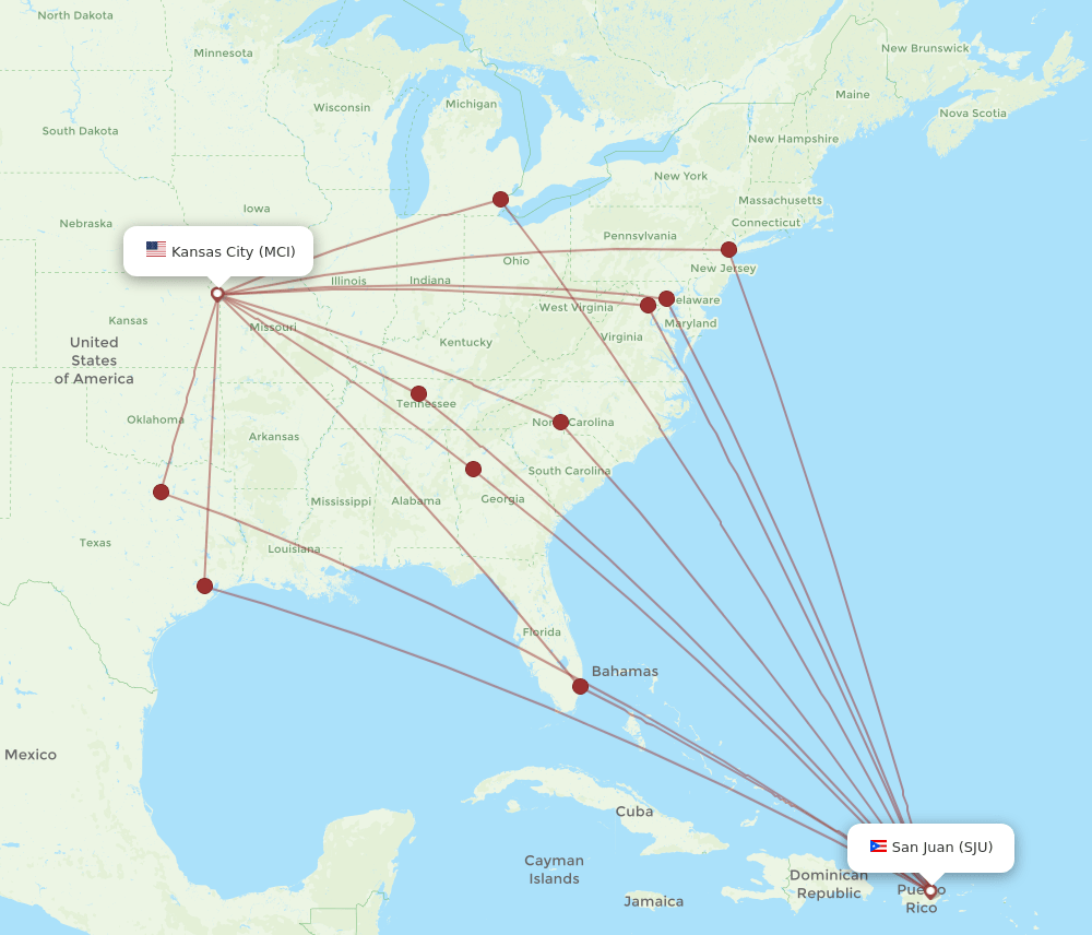 SJU-MCI flight routes