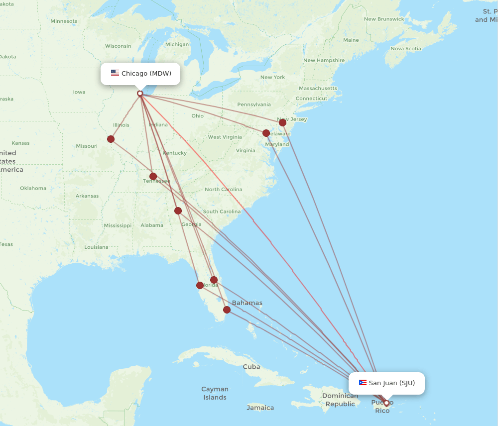 SJU-MDW flight routes