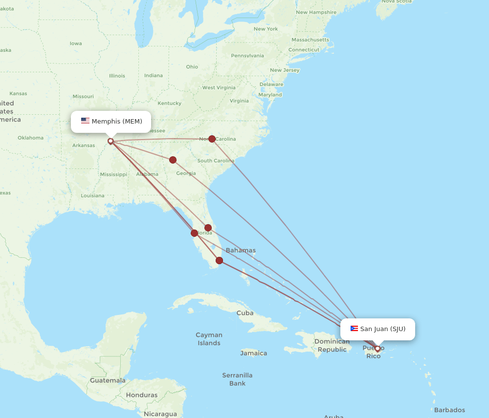 SJU-MEM flight routes
