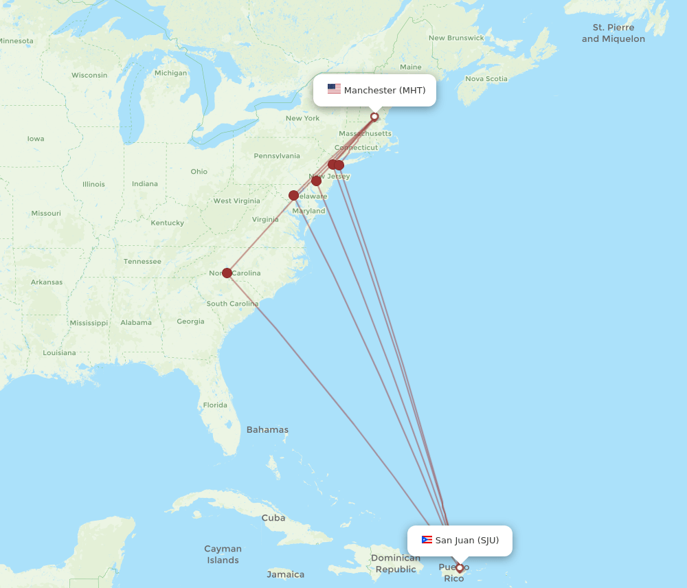 SJU-MHT flight routes