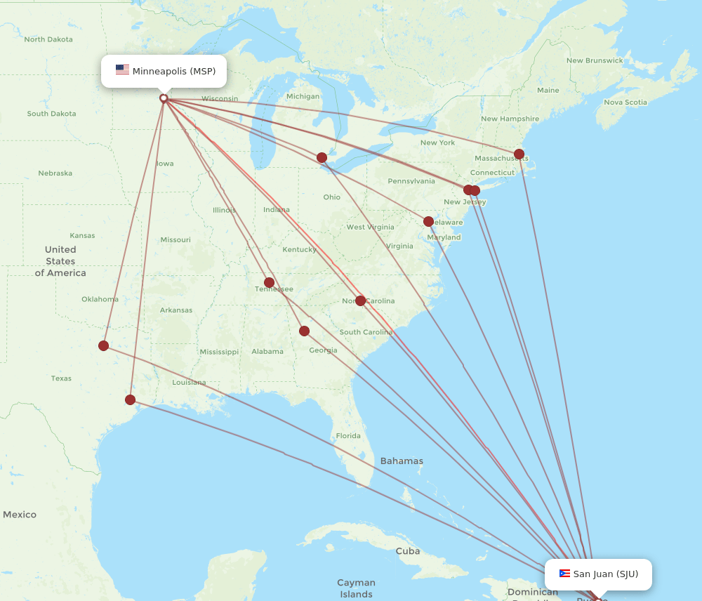 SJU-MSP flight routes
