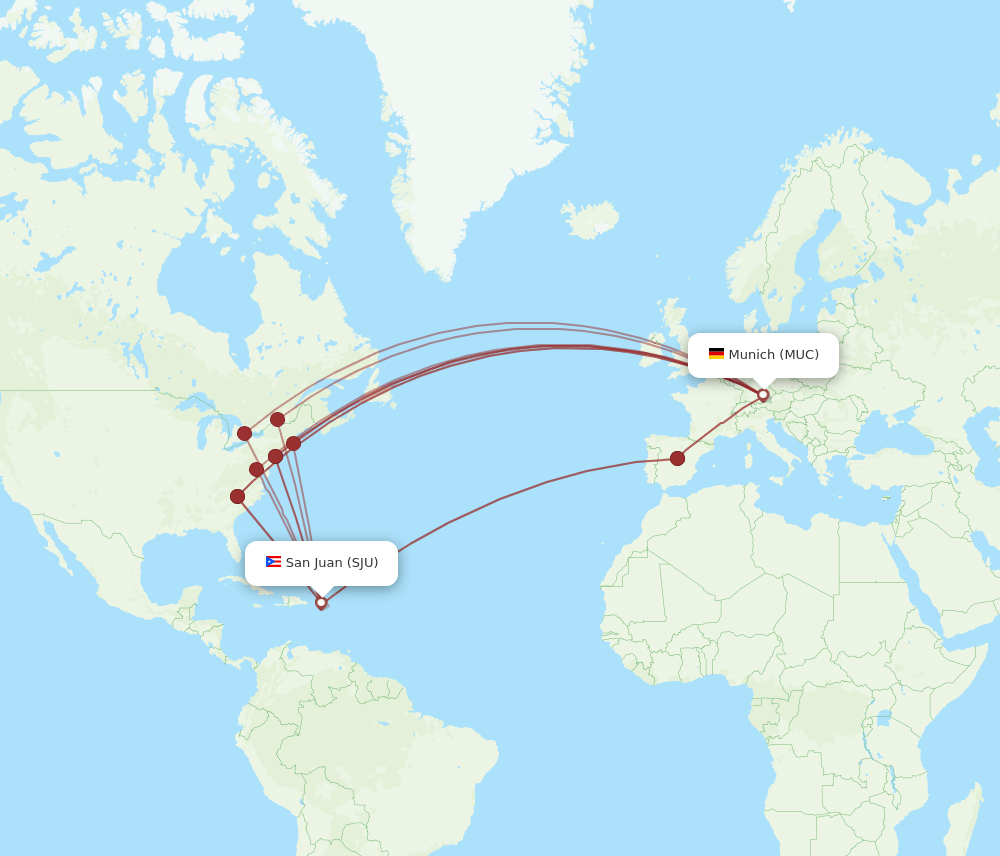 SJU to MUC flights and routes map