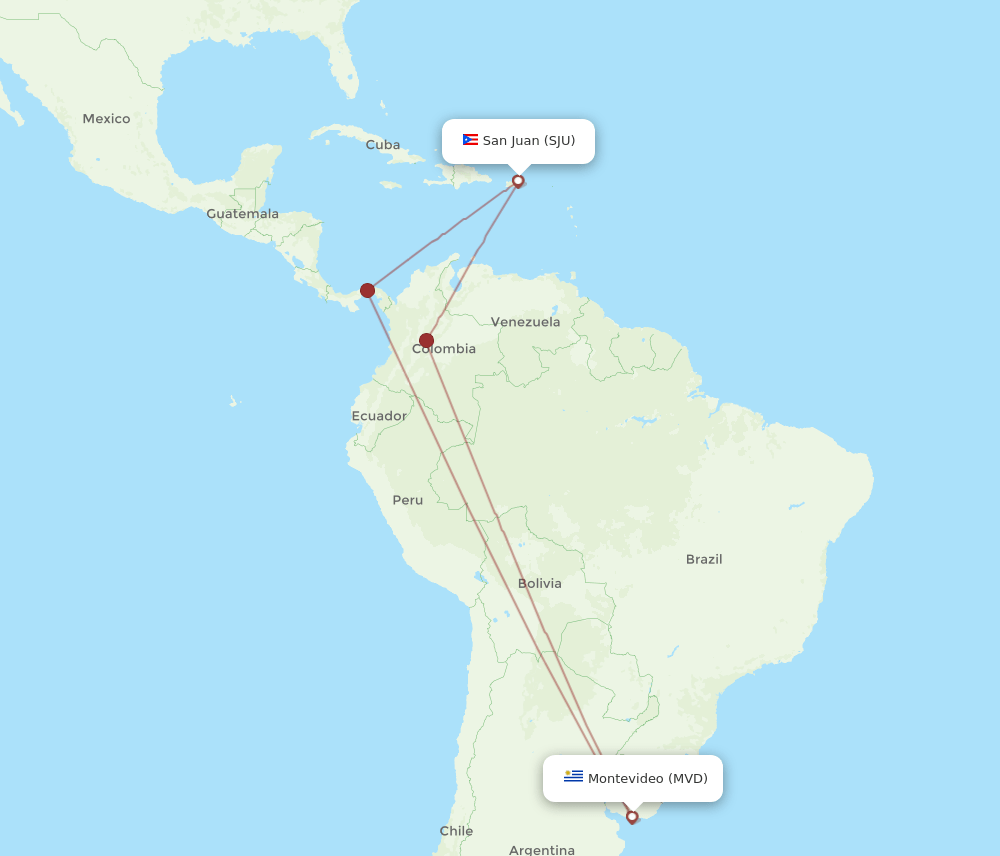 SJU to MVD flights and routes map