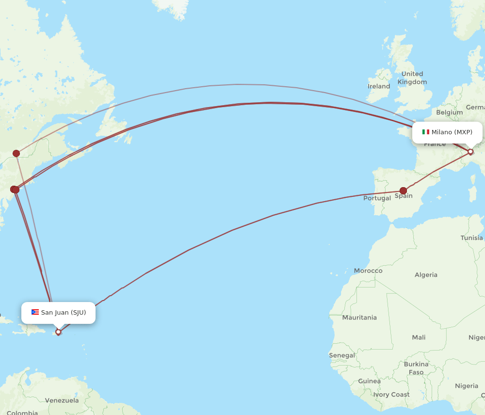 SJU-MXP flight routes
