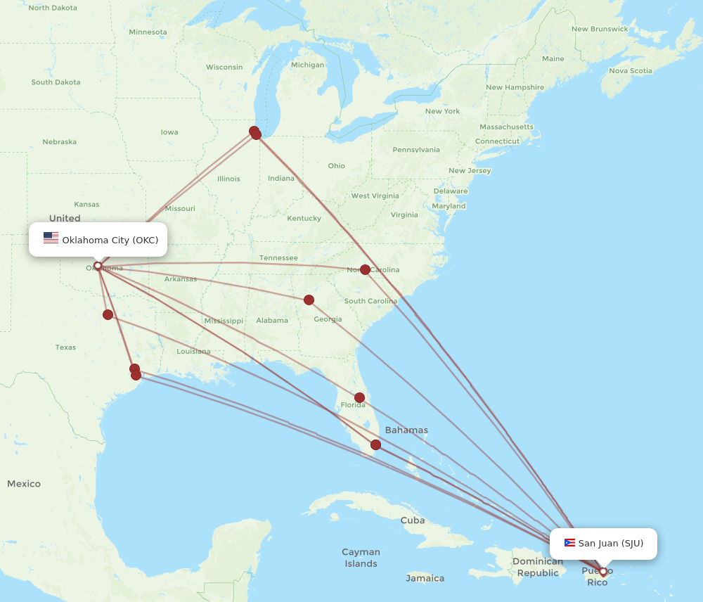 SJU-OKC flight routes