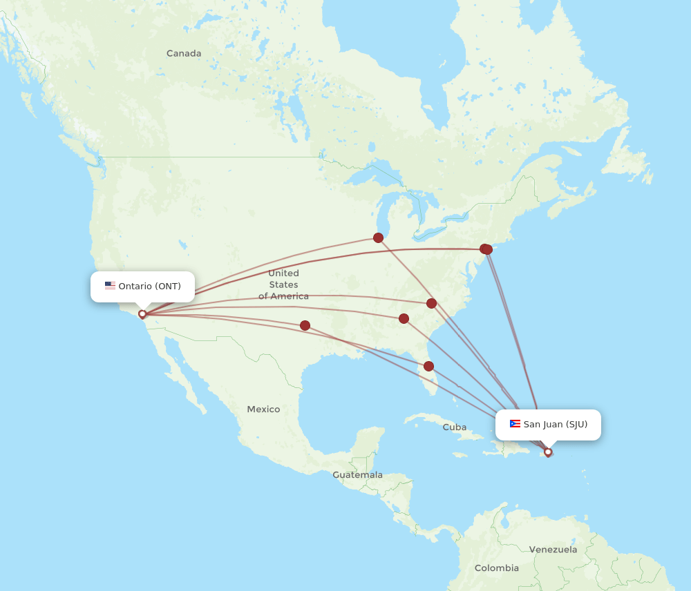 SJU-ONT flight routes