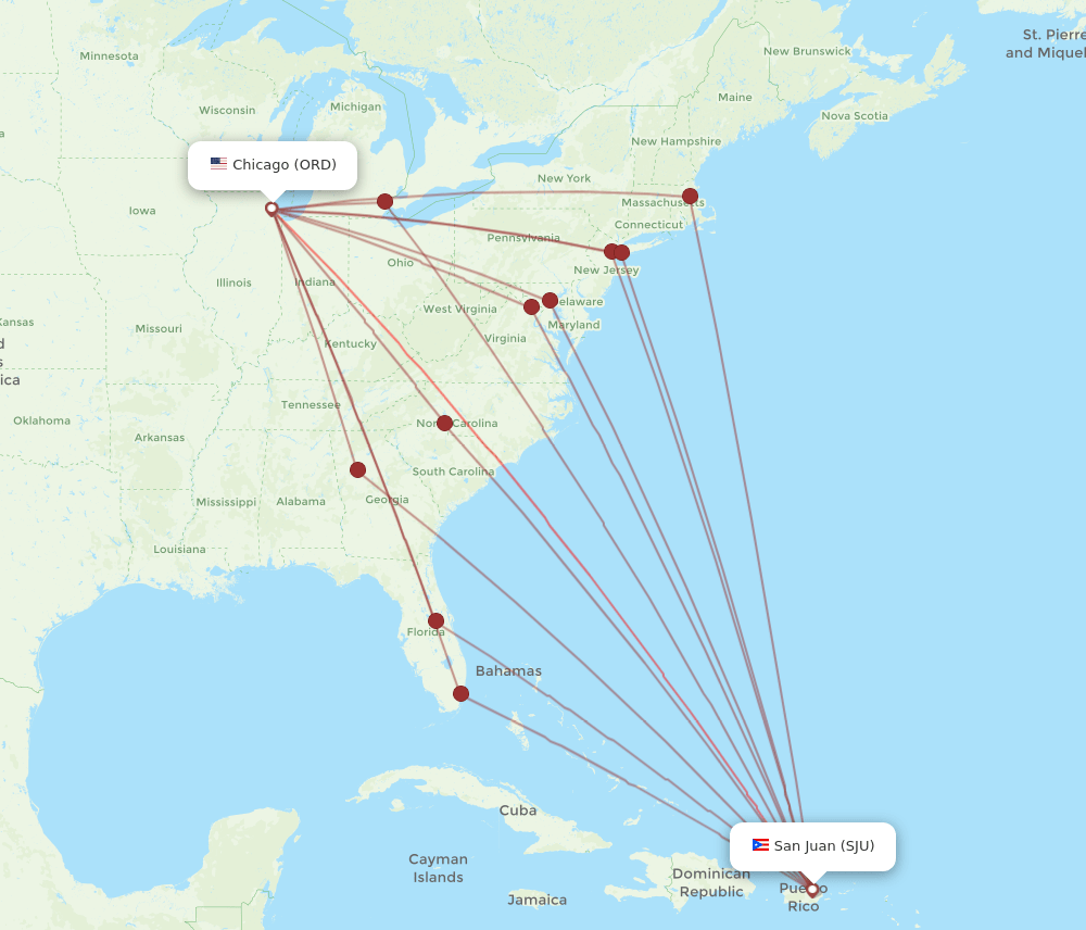 SJU-ORD flight routes