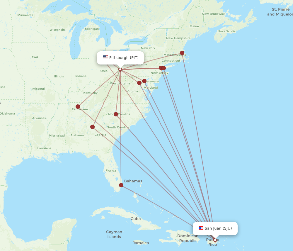 SJU-PIT flight routes