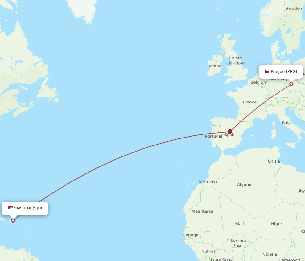 SJU-PRG flight routes