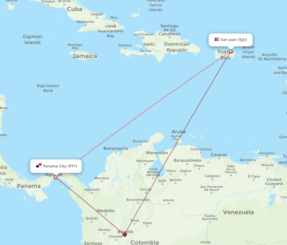 SJU to PTY flights and routes map