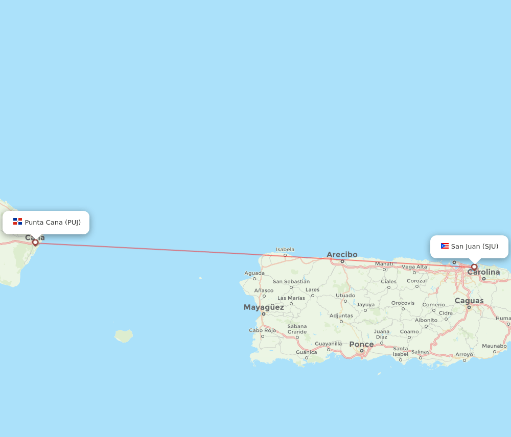 San Juan - Punta Cana route map and flight paths