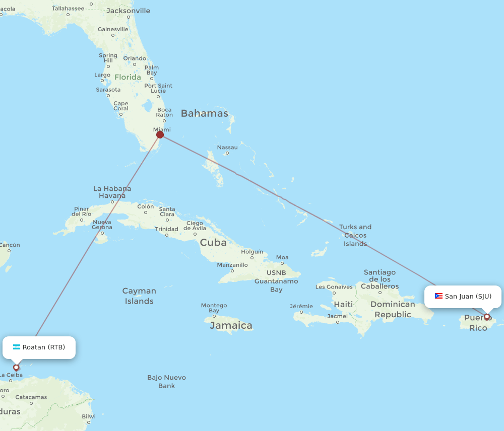 SJU-RTB flight routes