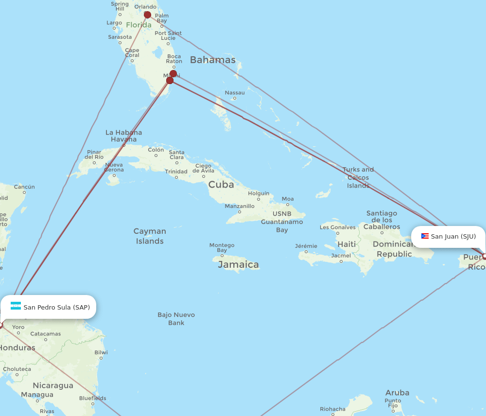 SJU-SAP flight routes