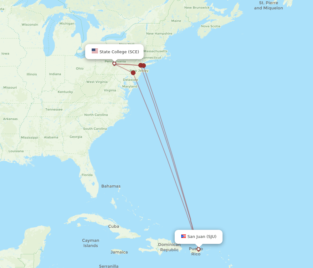 SJU-SCE flight routes