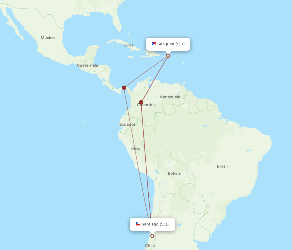 SJU to SCL flights and routes map