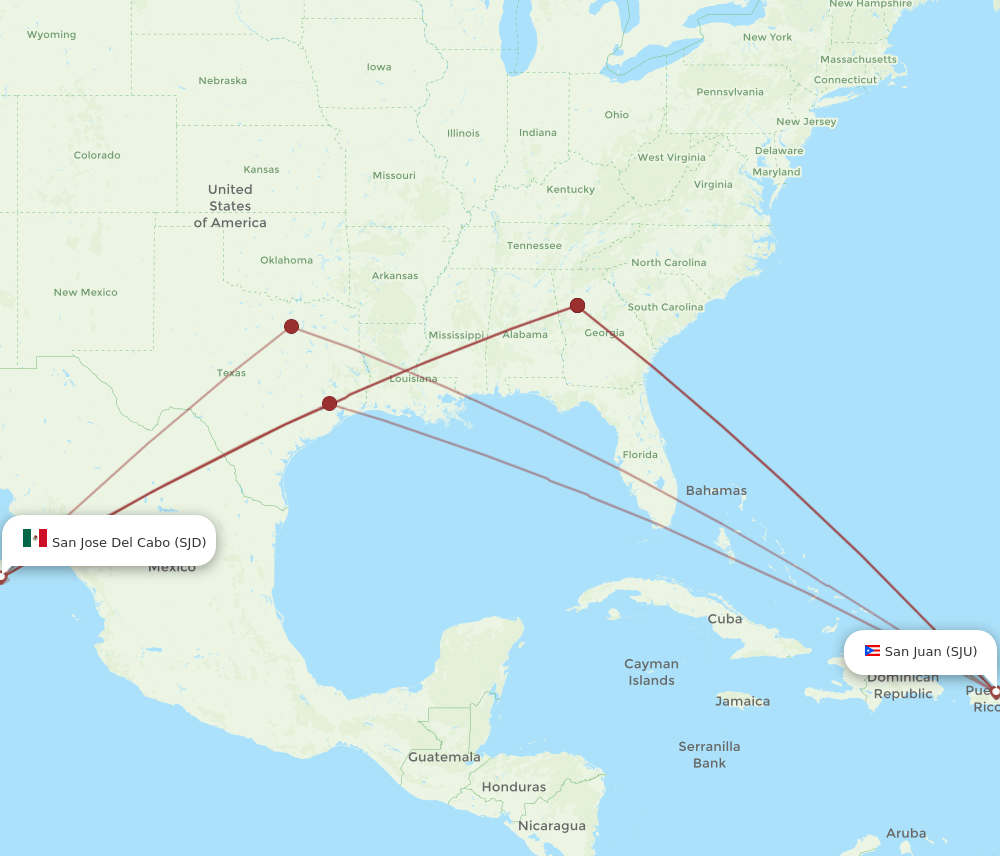 SJU to SJD flights and routes map