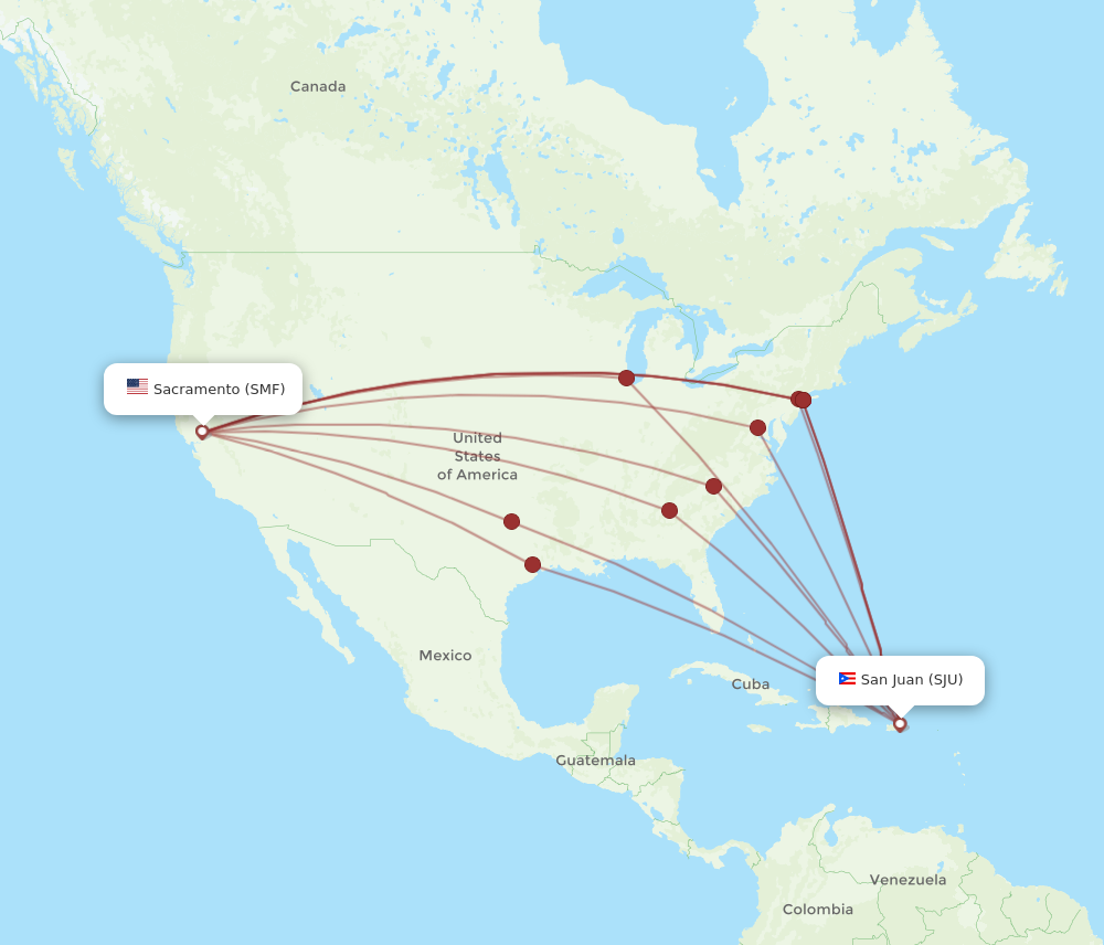 SJU to SMF flights and routes map