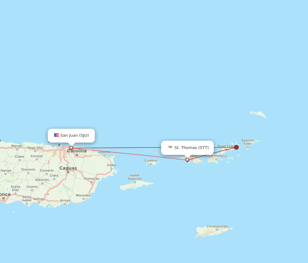 SJU to STT flights and routes map