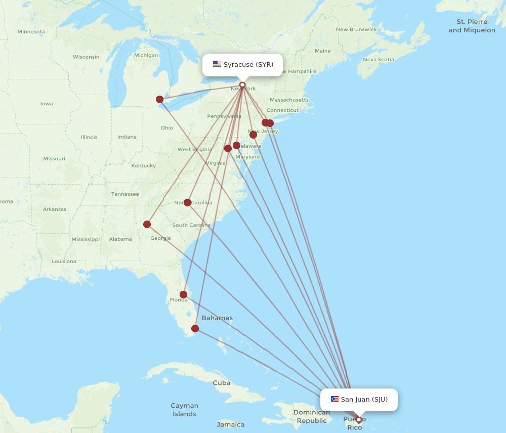 SJU-SYR flight routes