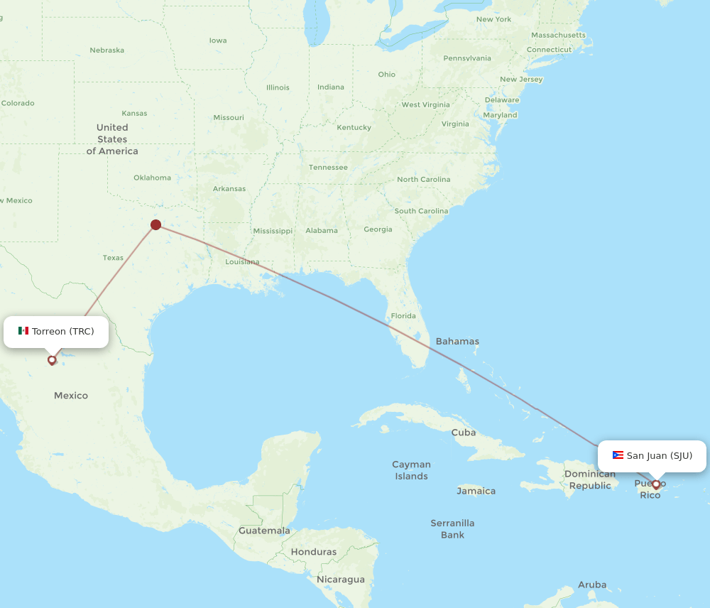 SJU to TRC flights and routes map