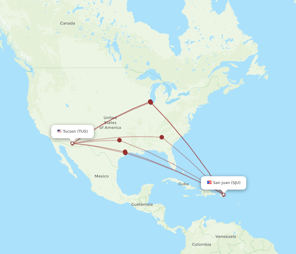 SJU-TUS flight routes