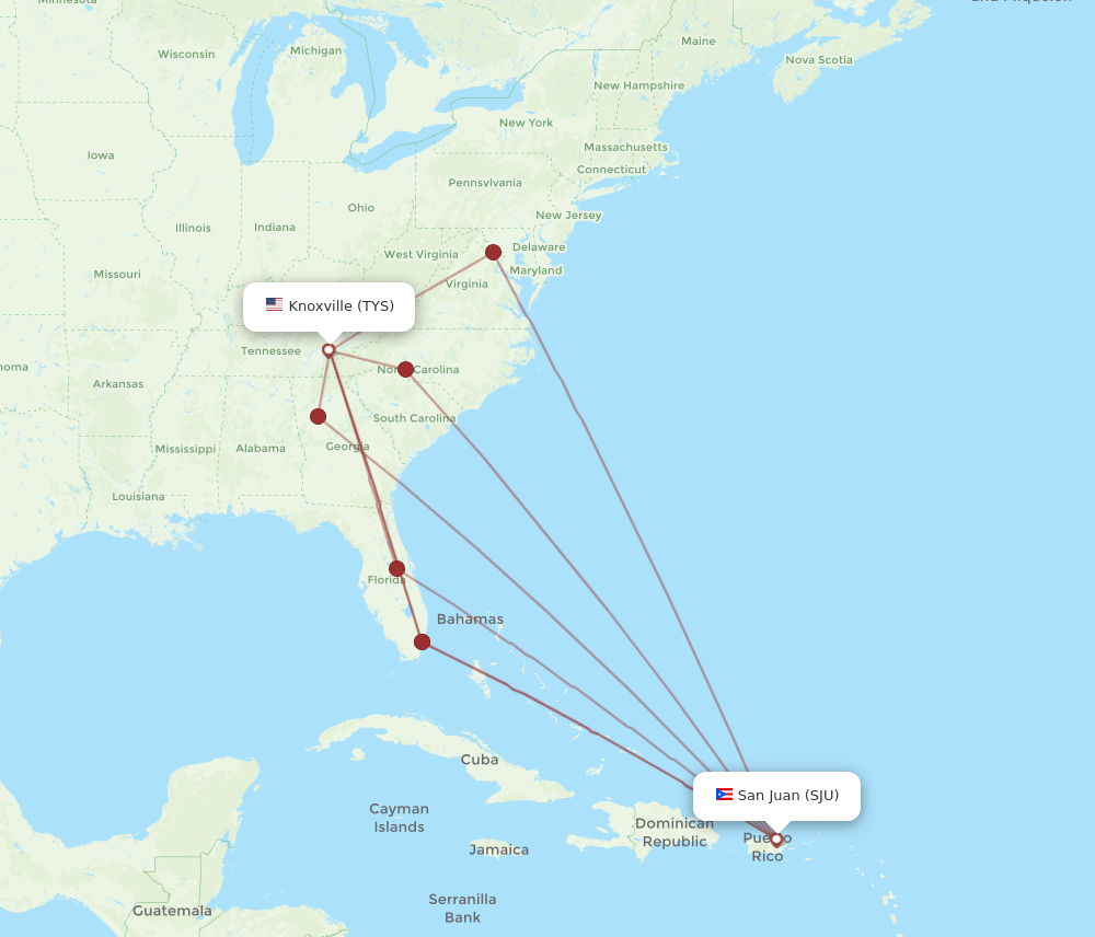 SJU-TYS flight routes