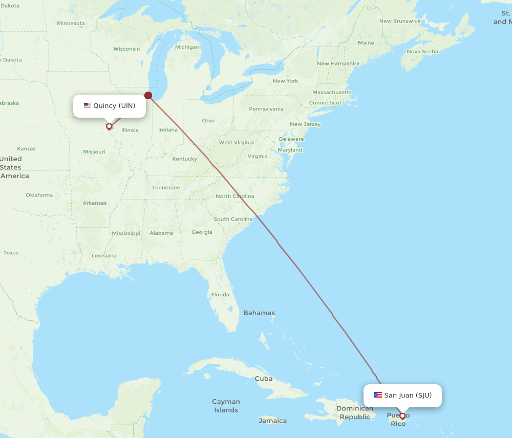 SJU to UIN flights and routes map
