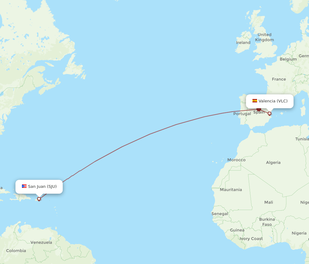 SJU-VLC flight routes