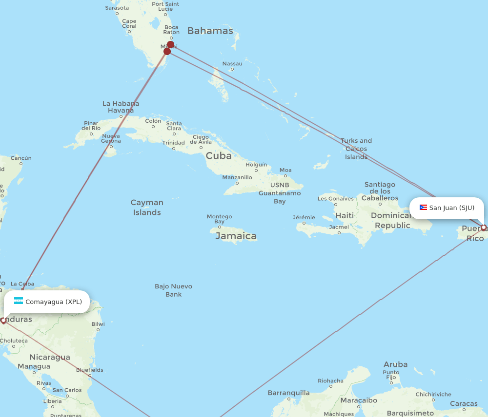 SJU to XPL flights and routes map
