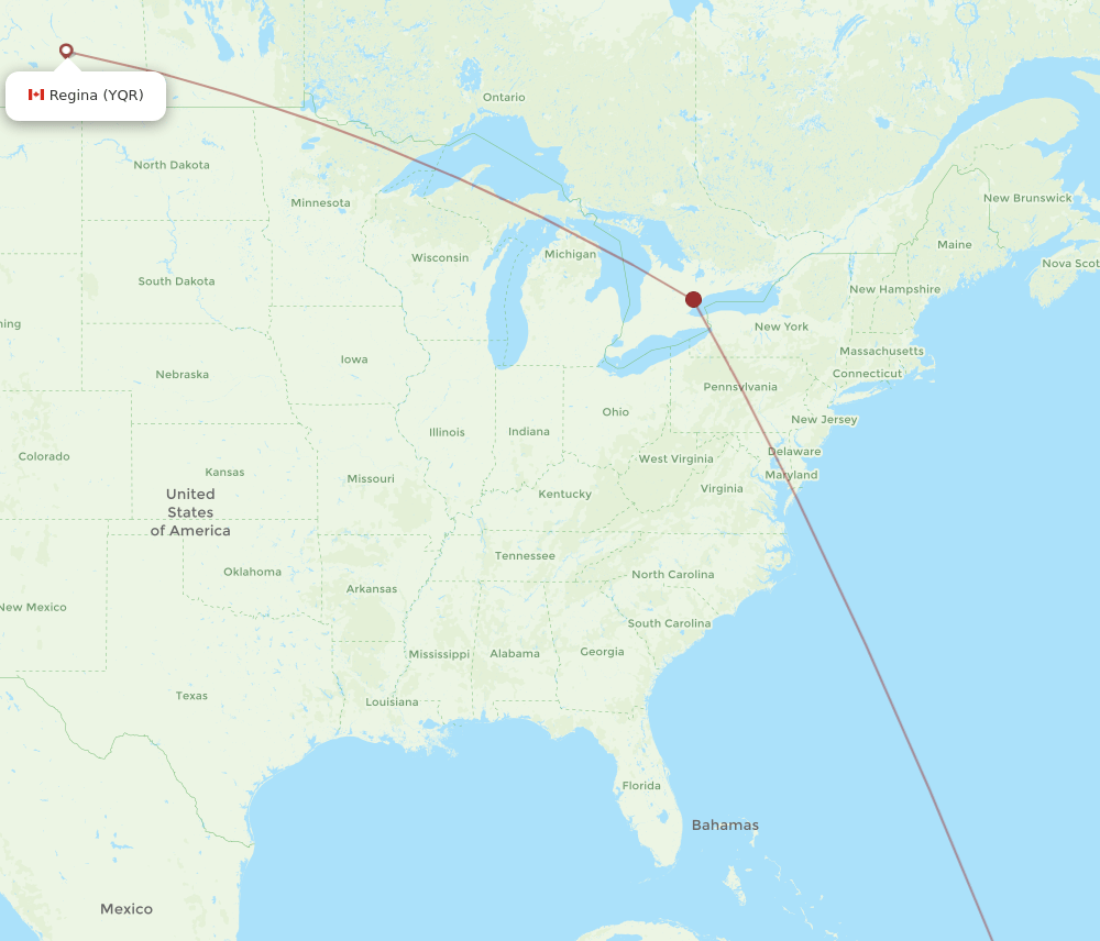 SJU to YQR flights and routes map