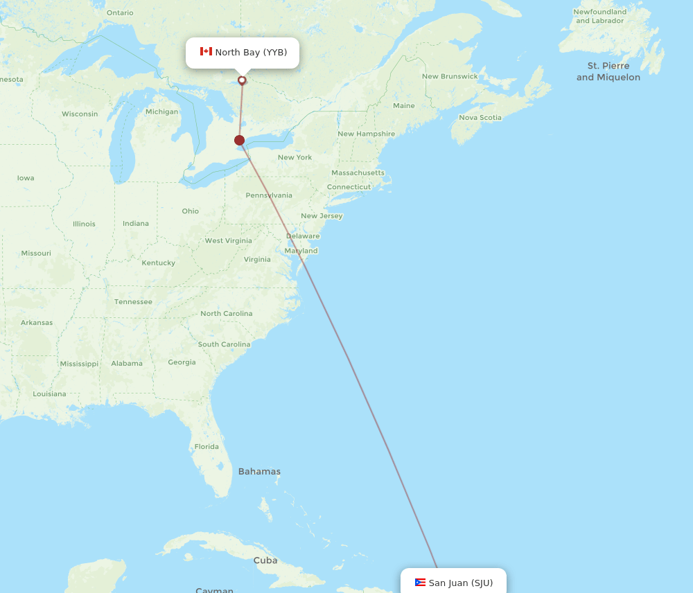 North Bay - San Juan route map and flight paths