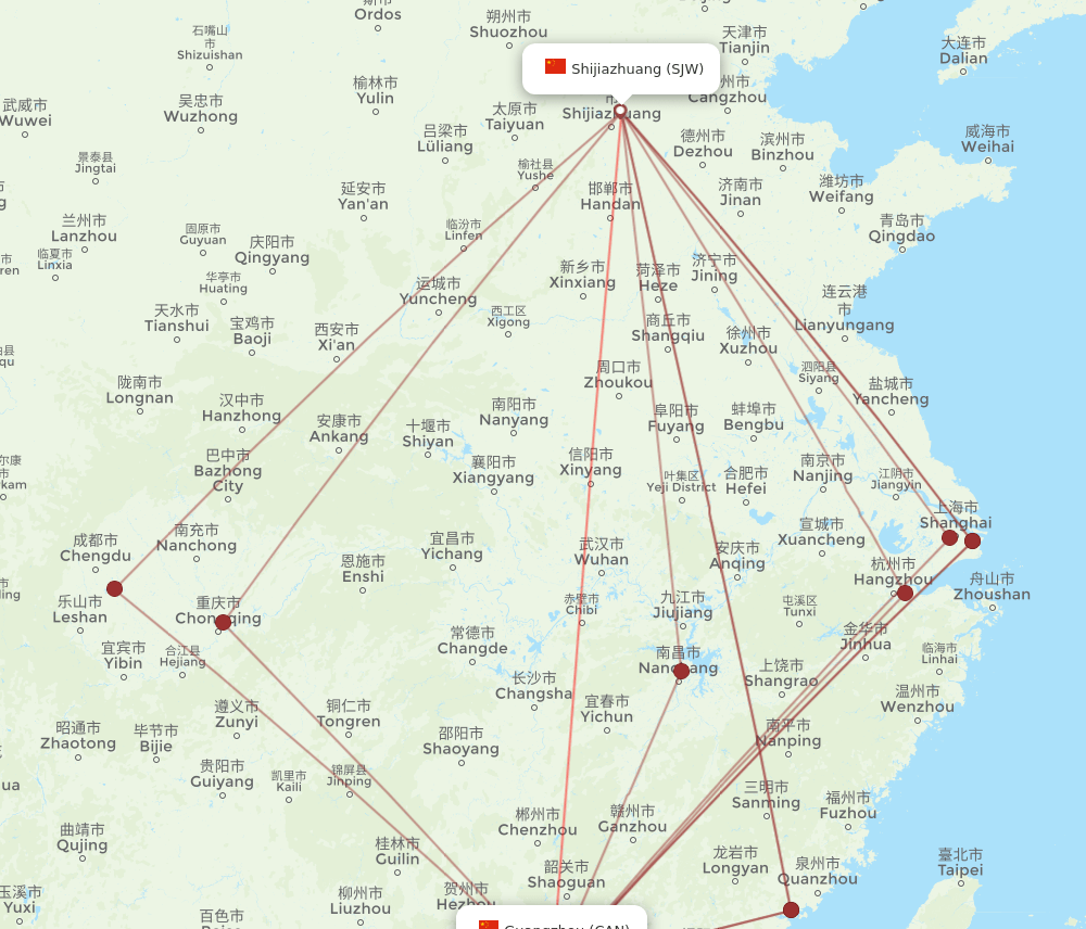 SJW to CAN flights and routes map